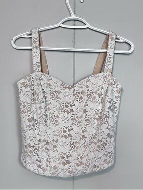 Le Château Lace Bustier Crop Top Ivory Nude Corset Style Size M